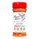 A Pawpa Flavor SabrOso Chili Lime Seasoning & Rub by Pawpa Flavor LLC, featuring a red cap, white label, and bear logo. The label emphasizes its zesty citrus flavor and notes that it is low sodium, vegan friendly, and gluten-free. Net weight: 4.5 oz (128g).