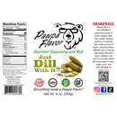 DDR BBQ Supply Pawpa Flavor Just Dill With It seasoning label featuring dill pickle slices and nutrition facts.