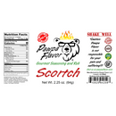 DDR BBQ Supply Pawpa Flavor Scortch seasoning label featuring a bear logo and nutrition facts for a spicy rub.