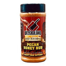DDR BBQ Supply Butcher BBQ Pecan Honey Rub seasoning in a 12.5 oz shaker bottle for competition-ready BBQ flavor.