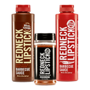 DDR BBQ Supply Redneck Lipstick variety pack featuring two BBQ sauce bottles and one seasoning blend container.