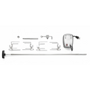 The Napoleon Commercial Grade Rotisserie Kit for Charcoal PRO Grill PRO605CSS by Napoleon Grills includes metal skewers, forks, brackets, a motor, and connectors—ideal for upgrading your grill with premium accessories.