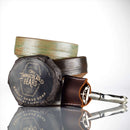 DDR BBQ Supply shaving set with two handmade ceramic bowls, Immaculate Beard soap puck, and a razor in leather case.