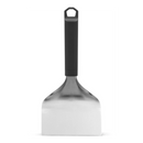 DDR BBQ Supply Napoleon stainless steel griddle scraper with a heat-resistant black ergonomic handle and hanging loop.