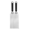DDR BBQ Supply Napoleon 2-piece stainless steel griddle spatula set with heat-resistant black ergonomic handles.