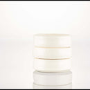 DDR BBQ Supply handmade white ceramic shave bowls stacked vertically on a reflective white surface.