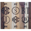 Six monogram styles, labeled