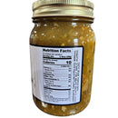 DDR BBQ Supply Tomatillo Salsa (Medium) Pint – 16 oz comes in a glass jar with a gold lid. Ingredients—serrano, jalapeño, carrots, and spices—are listed on the side. Perfect for pairing with your favorite pickled vegetables.