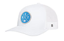 Show off your Detroit football pride with the Haka Hat Detroit Trucker Hat | Black DET X Football Snapback. This white trucker hat features a bold blue circular patch with crossed lines, the letters D, E, T, and a small football graphic. The classic sports style is complemented by a white mesh back and finished with a subtle black Haka Hat logo tag on the side—blending modern comfort with timeless team spirit.