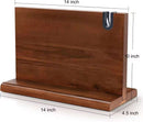 The DDR BBQ Supply Double Sided Magnetic Knife Block with Built-In Sharpener measures 14" wide, 10" tall, and 4.5" deep, shown on a light background with its dimensions labeled.