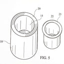 Two cylindrical objects, one large (labeled 10, 15, 20) and one small (labeled 25, 35), are shown in a technical drawing with thick outer walls and hollow centers—resembling the classic design of The Spice Lab Himalayan Salt Tequila Shooters by The Spice Lab.