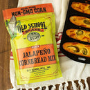 Old School Brand Jalapeño Cornbread Mix – Non-GMO stone-ground cornmeal with real jalapeños, gluten-free, yields 12–14 servings