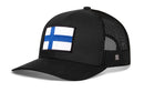 Black mesh-back Haka Hat Finland Flag International Trucker Hat featuring a Finnish flag patch on the front.