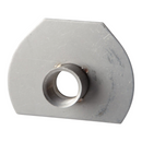 Flame Boss Meadow Creek Smoker Adapter: a flat, semi-circular stainless steel plate with a threaded cylindrical port protruding from the center.