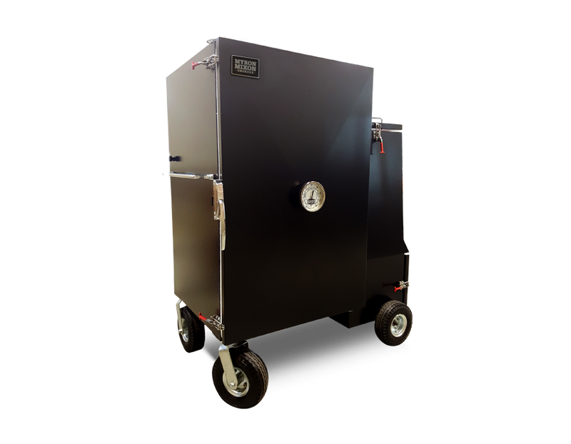 Front view of the Myron Mixon Gravity Fed G33 Smoker.