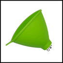 The Texas Salt Co. Silicone Funnel is shown angled with "7/8" marked near its spout, indicating the opening diameter. The green funnel is ideal for refilling salt and pepper shakers. Image features a white background with black border.