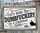 Wooden sign with humorous text and a thumbs-up graphic on a rustic background