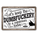 Wooden sign with humorous text and a hand giving a thumbs up on a white background