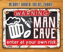 Add humor to your space with the Enter At Your Own Risk - Metal Sign by Lone Star Art, featuring a beer mug, cigar, and football. Order this rustic aluminum wall decor now!.