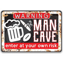 The Enter At Your Own Risk - Metal Sign by Lone Star Art features a humorous warning and rustic images, making it the perfect distressed aluminum wall decor for any man cave.