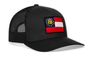 Black Haka Hat Georgia Flag Trucker Hat with a mesh back and a patch on the front.