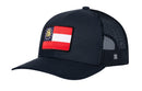 Haka Hat Georgia Flag Trucker Hat featuring a black mesh-back and a state flag patch on the front panel.