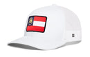 White Haka Hat Georgia Flag Trucker Hat featuring a state flag patch on the front.