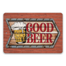 Good Beer - Metal Sign by Lone Star Art features an arrow shape, beer mug graphic, and red lettering—ideal for gifts or home bar decor. Pictured mounted on a brick wall.