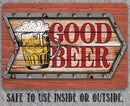 The Good Beer - Metal Sign by Lone Star Art features an arrow shape, beer mug illustration, and brick wall background—perfect for home bar decor or as a beer gift. Safe for indoor or outdoor use.