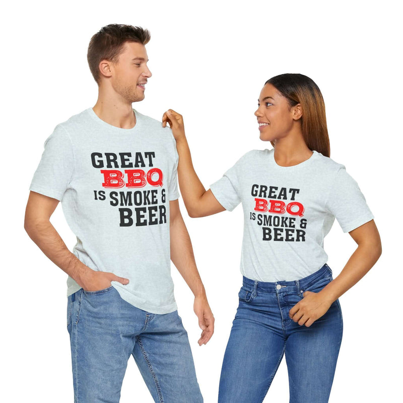 Great BBQ Is Smoke & Beer T Shirt worn by backyard BBQ lovers – DDR BBQ Supply