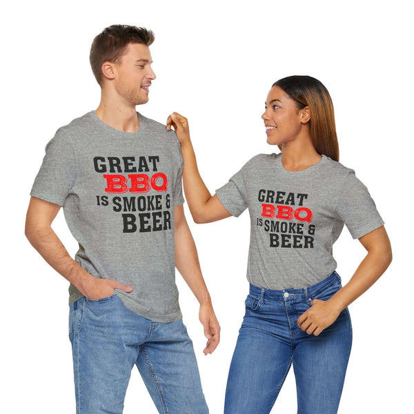 Great BBQ Is Smoke & Beer T Shirt worn by backyard BBQ lovers – DDR BBQ Supply