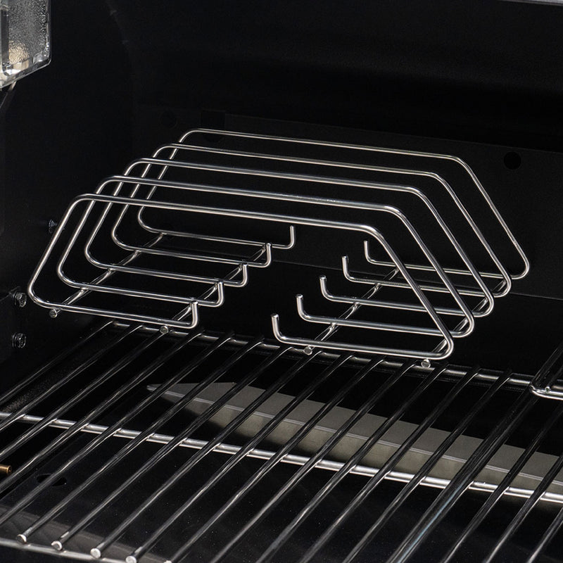 Green Mountain Grill Rackt Prime 2.0 rib rack in use in a grill