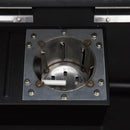 Close-up view of a metal cylindrical chamber with vertical slots and screws around the square frame, part of the Green Mountain Grills Peak Prime 2.0 Wi-Fi Controlled Pellet Grill by Green Mountain Grills, set on a black surface.