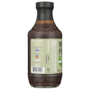 A bottle of WarPig BBQ FUBAR Elite BBQ Sauce, displaying the back label with barcode and details about supporting veterans organizations. This award-winning sauce is a rich dark brown color and features a perfectly balanced sweet and tangy flavor, making it ideal for competition BBQ.