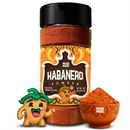A jar of Rico Rico Habanero Chile Powder Shaker from Rico Rico, featuring a vibrant label, sits beside a bowl of vivid orange spice powder and an adorable smiling habanero mascot, capturing the bold essence of authentic Mexican cuisine.