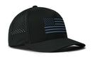 The Haka Hat American Flag Performance 5-Panel Hat by Haka Hat features a dark gray flag with blue stripes, side ventilation holes, and a Flexfit® snapback—perfect for fans of tactical USA patch styles.