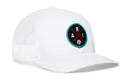 The Haka Hat Arizona Trucker Hat (ARI X Baseball Snapback) by Haka Hat features a white mesh design, snapback closure, and a circular ARI baseball patch—ideal for Phoenix Arizona style.