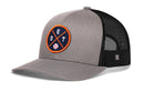 Show your Detroit pride with the Haka Hat Detroit Trucker Hat—a gray and black mesh snapback featuring a curved bill and circular patch with crossed orange lines, DET letters, and a baseball icon. Your new favorite accessory!.