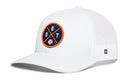 The Haka Hat Detroit Trucker Hat features a white snapback design with a circular DET baseball patch and a small H logo on the side.