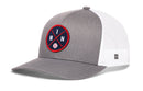 Show your Minneapolis pride with the Haka Hat Minnesota Trucker Hat, featuring a gray and white design, navy patch with "M N," baseball image, mesh back, and adjustable snapback. From Haka Hat’s MIN X Baseball collection.