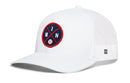 Show your Minneapolis pride with the Haka Hat Minnesota Trucker Hat—a white mesh-back snapback featuring a round navy patch with red crossed lines, "M" and "N," and a baseball from Haka Hat.