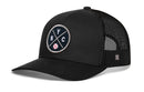 The Haka Hat New York Trucker Hat is a black snapback with a mesh back and front round patch showing crossed lines, “NYC,” and a baseball. This NYC X Baseball Snapback by Haka Hat blends classic style with sporty details.