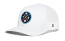 The Haka Hat Tampa Bay Trucker Hat by Haka Hat is a white mesh snapback with a curved brim, featuring a front patch with crossed yellow bats, a palm tree, “T” and “B,” and a baseball graphic—classic TB style.