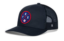 Introducing the Haka Hat Texas Trucker Hat, also known as the TEX X Baseball Snapback by Haka Hat. This black mesh baseball cap showcases a round front patch with striking red and blue accents, featuring the letters “TEX” and a small baseball motif. Blending classic design with sporty style, this hat is perfect for any hometown fan.