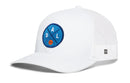 The Haka Hat Dallas Trucker Hat is a white mesh snapback with a round blue "DAL" and basketball patch on the front, plus a small woven logo label on the side.