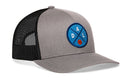 The Haka Hat Dallas Trucker Hat (DAL X Basketball Snapback) features a gray and black design with a blue DAL patch and orange basketball, perfect for fans of Haka Hat and Dallas trucker hats.