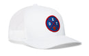 The Haka Hat Detroit Trucker Hat features a white mesh design with a blue and red “DET” basketball patch and comfort-fit sweatband for all-day wear. It’s part of the DET X Basketball Snapback collection by Haka Hat.