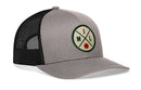 The Haka Hat Milwaukee Trucker Hat | MIL X Basketball Snapback features a gray design with a circular front patch showing a basketball and "M I L" letters—offering comfort and style for any fan.