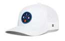 The Haka Hat Minnesota Trucker Hat features a white mesh build, curved bill, navy patch with crossed lines, "M I N" letters, a basketball at the center, and a comfort-fit sweatband for all-day comfort.