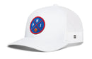 The Haka Hat Philadelphia Trucker Hat features a curved bill, white mesh, and a blue PHI X basketball patch with red trim. The HAKA signature 5.0 logo is on the left side. Brand: Haka Hat.